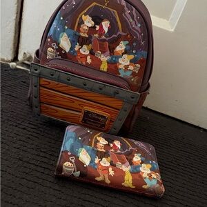 Loungefly Disney Seven Dwarfs Backpack and Wallet Set - Purple and Brown